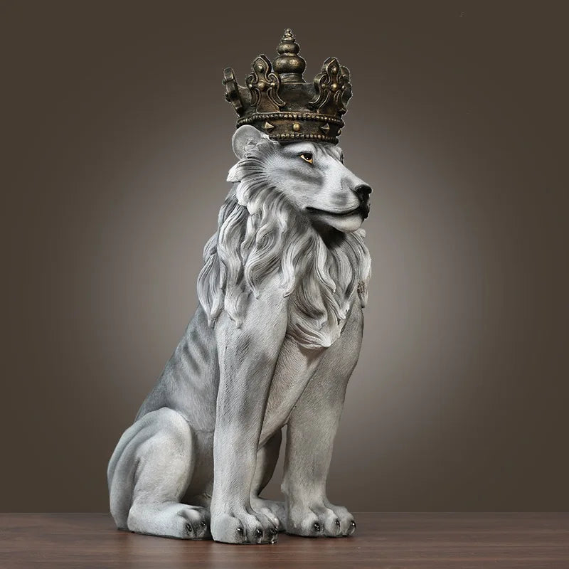 Luxe Crown Lion Floor Sculpture – Modern Statement Home Decor