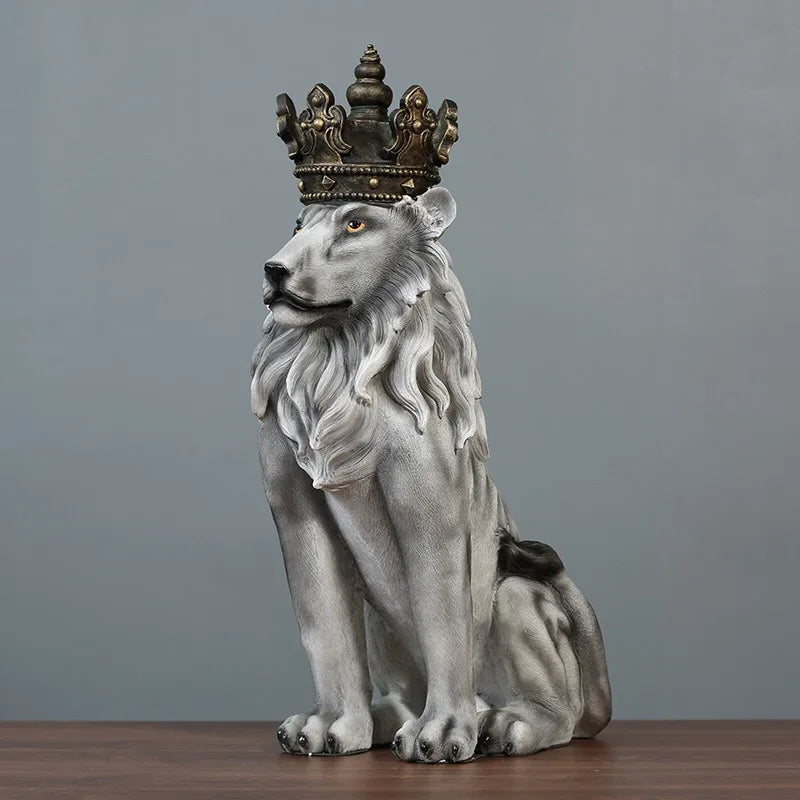 Luxe Crown Lion Floor Sculpture – Modern Statement Home Decor