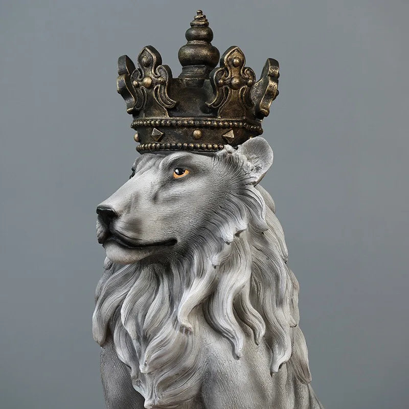 Luxe Crown Lion Floor Sculpture – Modern Statement Home Decor