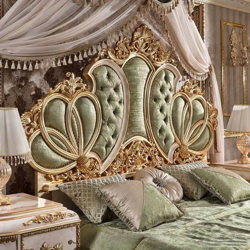 Modern Antique Tufted Butterfly Headboard Luxury King Size Bed 