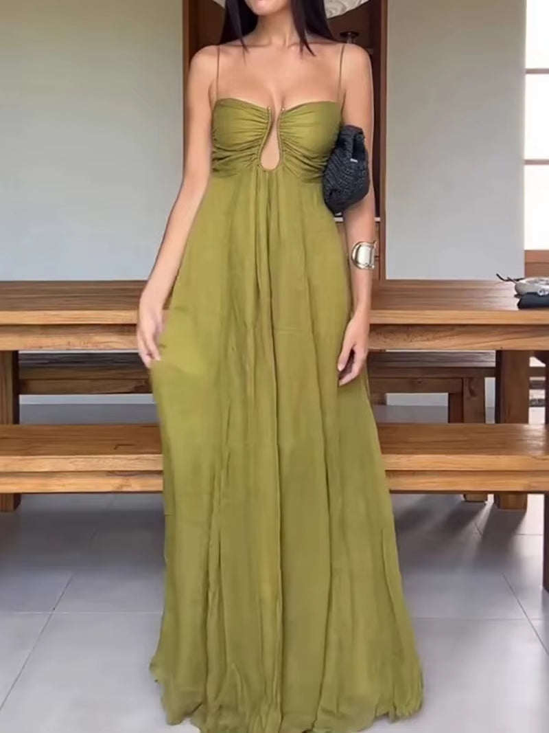 Elegant Solid Female Holiday Party Dress, Women Summer Sleeveless Hollow Out Casual Maxi Dress, Sexy Backless Ladies Dress 2025