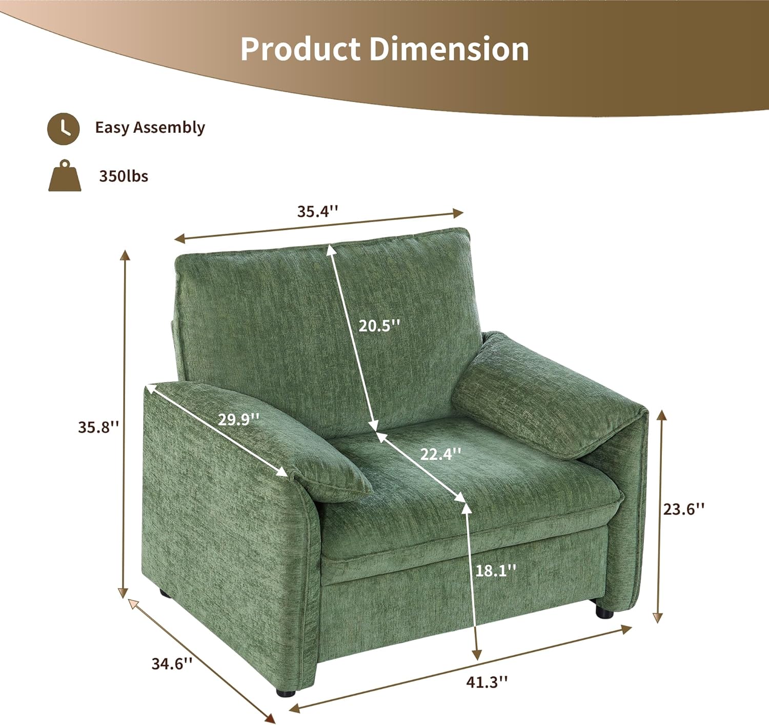 New 41” Modern Accent Armchair, Comfy Wide Upholstered Lounge Chair for Living Room, Bedroom & Reading Corner