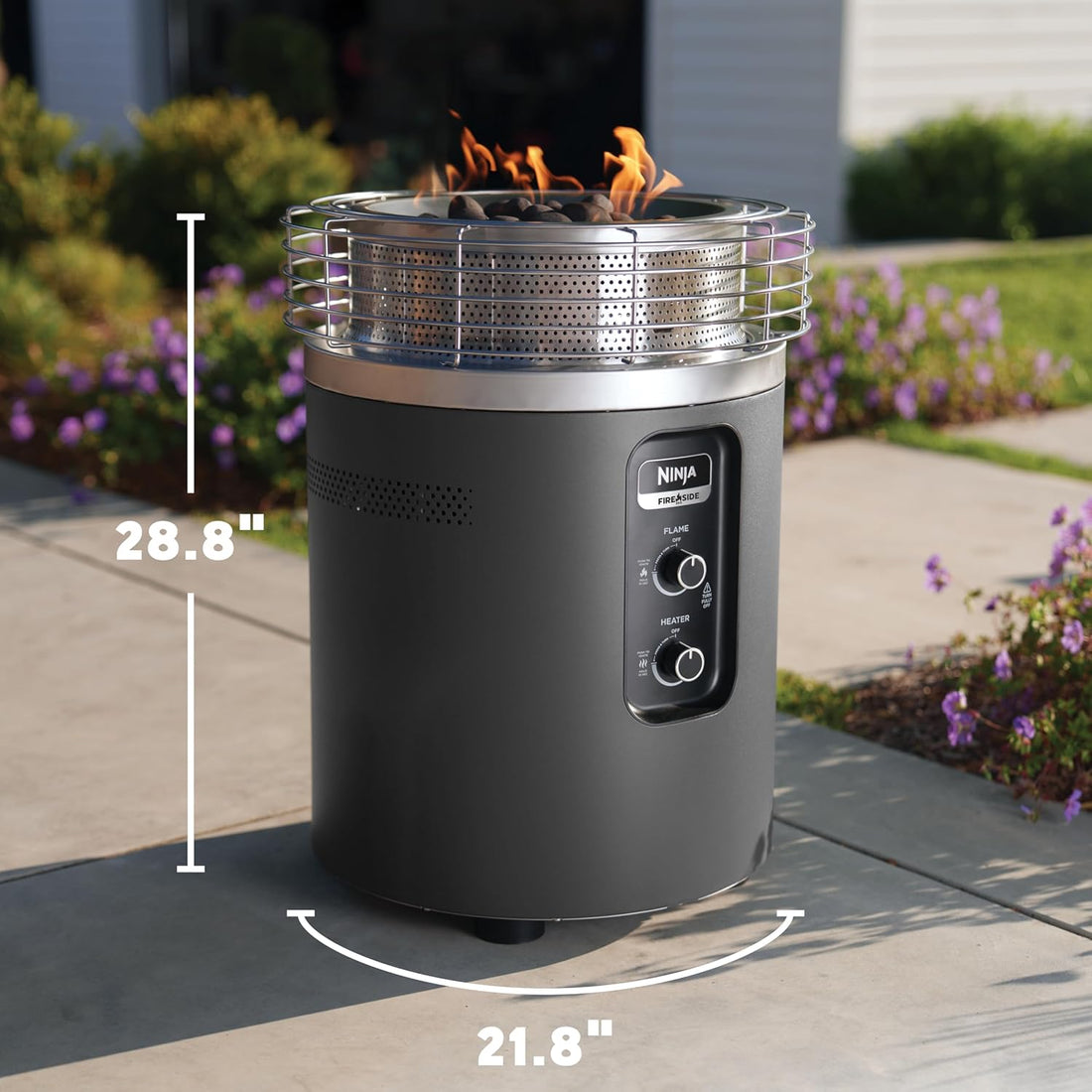 Fireside360™ Outdoor Heater & Fire Pit | 3 Modes: Flame, Heat, Flame & Heat | Portable for Patio, Deck, Camping | Easy Control Smokeless Flames | Push to Start Ignition | Charcoal | OF101AMZ