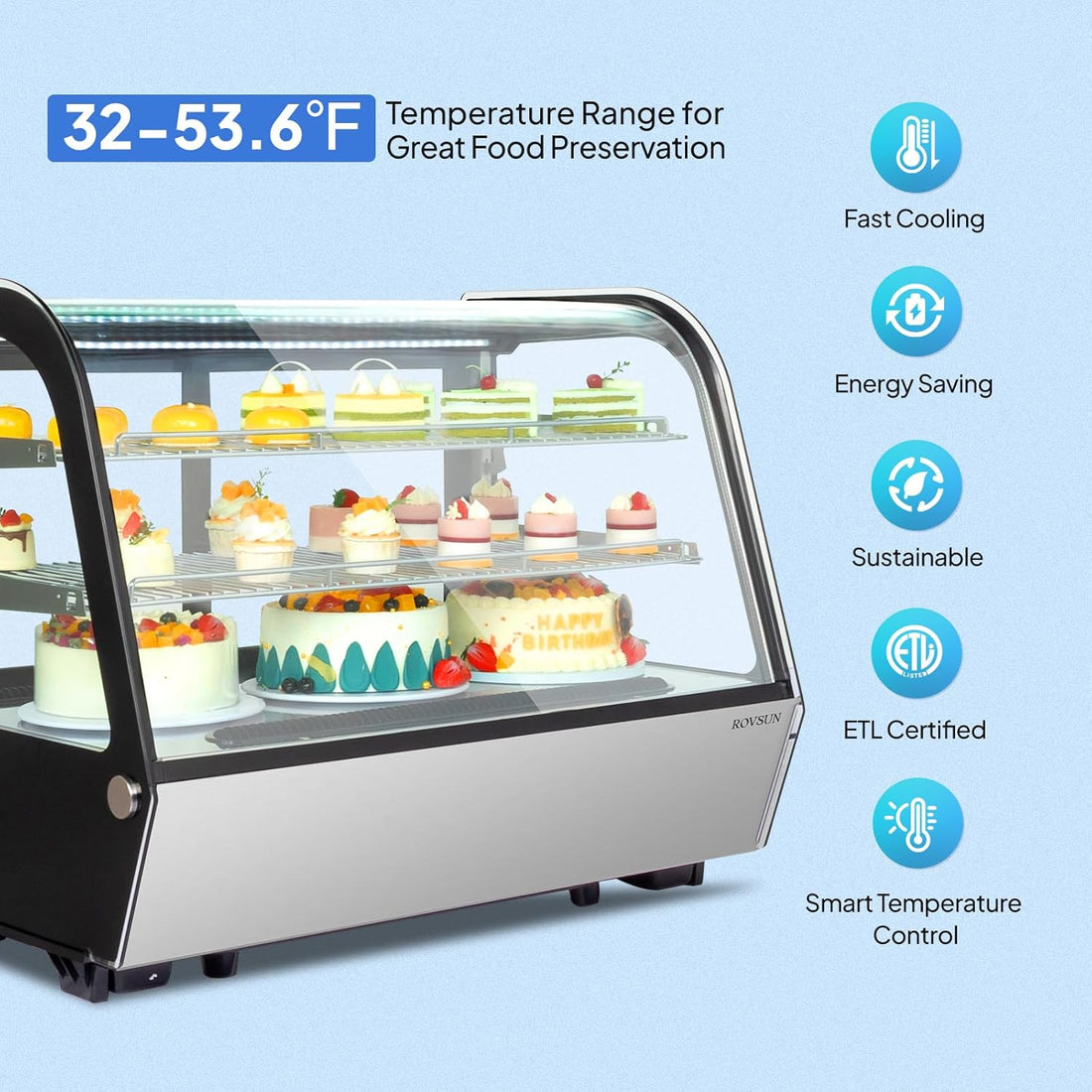 New NSF Certified Commercial Refrigerator  Countertop Display with LED Lighting - Automatic Air Cooling