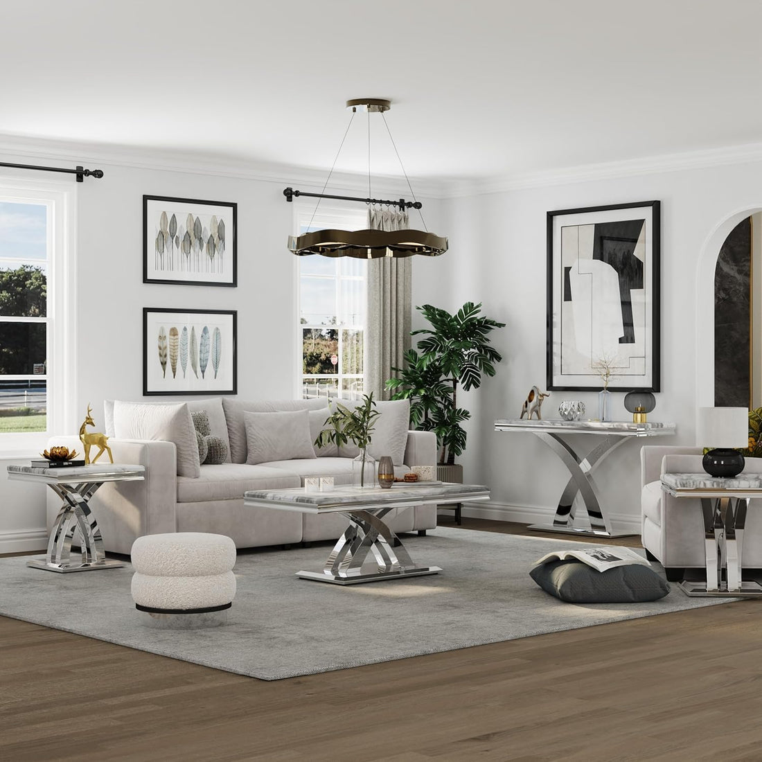 Premium Silver End Table X Base Living Room Luxury