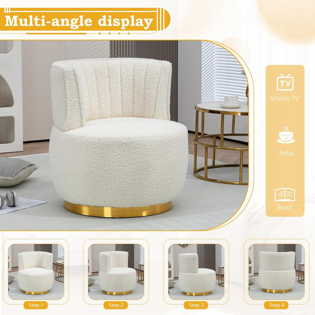 Luxe Home Interior Round Accent Chairs with Metal Base - Set of 2