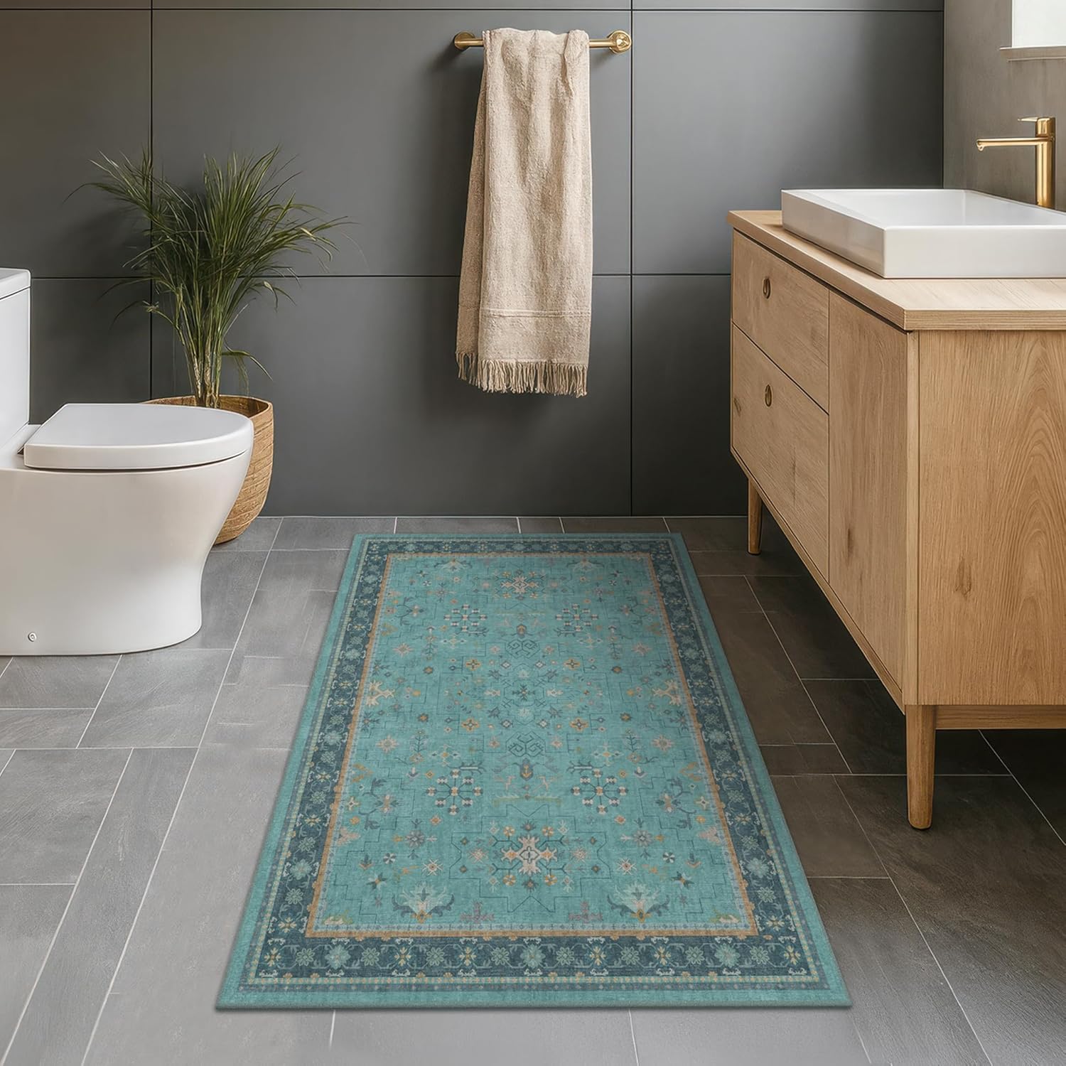 Modern Black Rug for Living Room - Washable Non-Slip & Stain Resistance