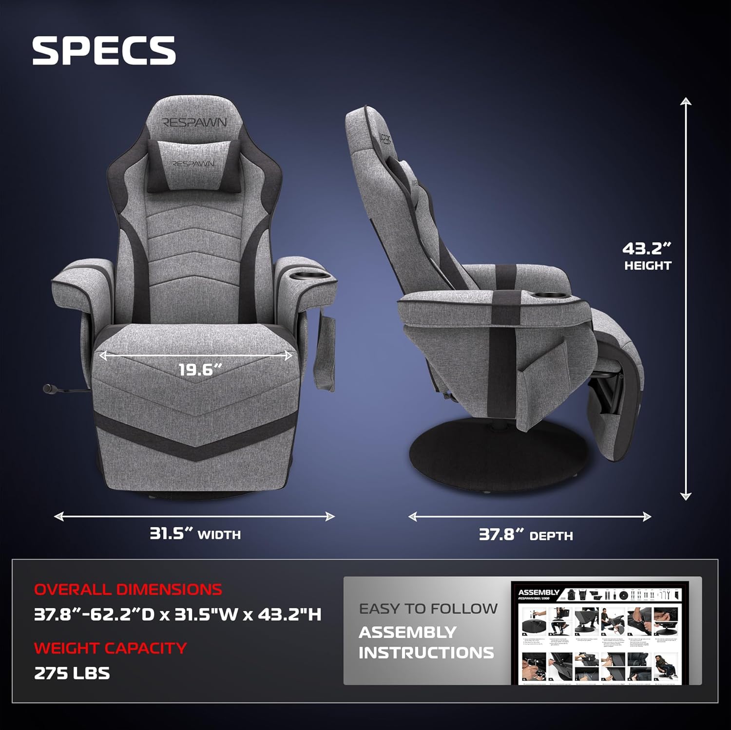 Smart console gaming recliner with full-body support, adjustable comfort, and built-in footrest for long gaming sessions.