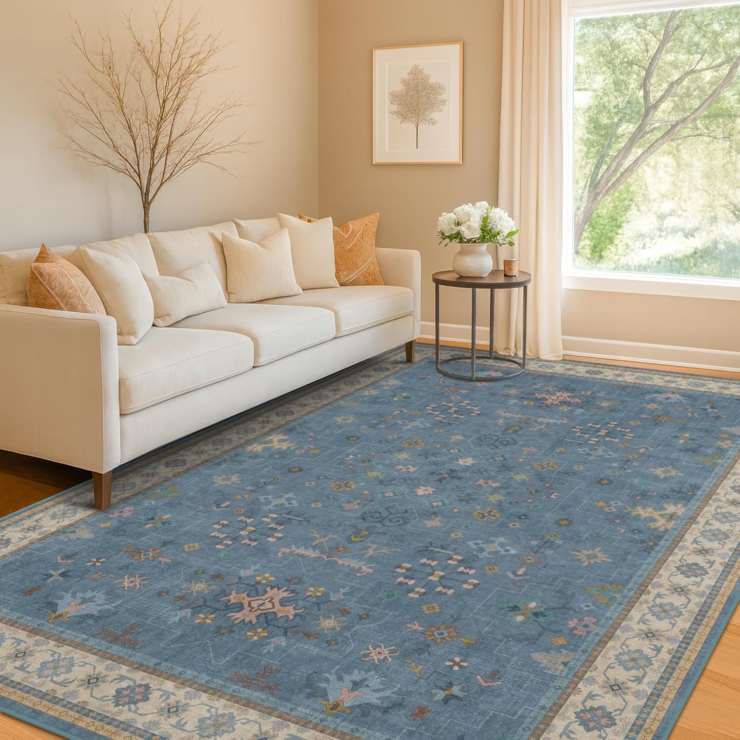 Modern Black Rug for Living Room - Washable Non-Slip & Stain Resistance