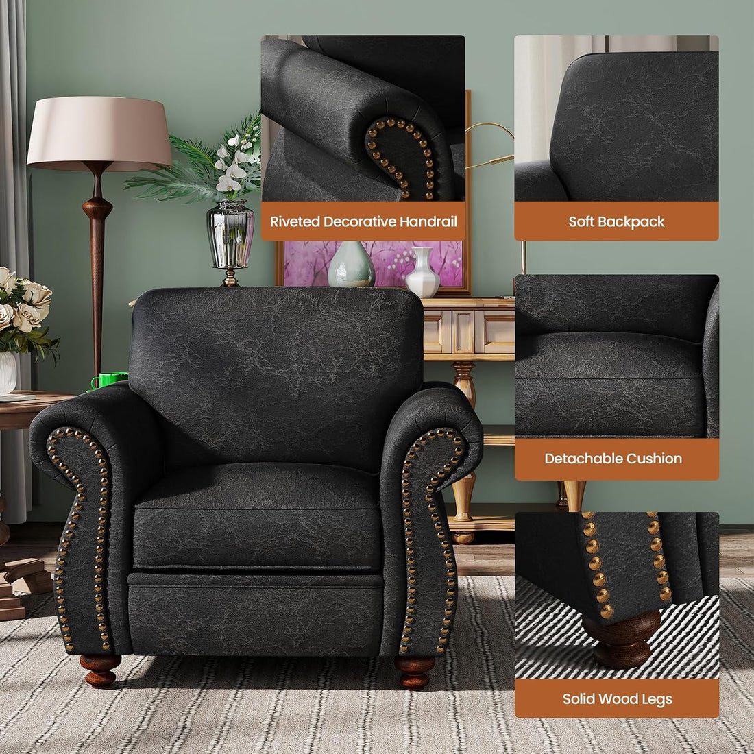 Luxe Upholstered Armchair – Rustic Single Sofa Chair for Living Room