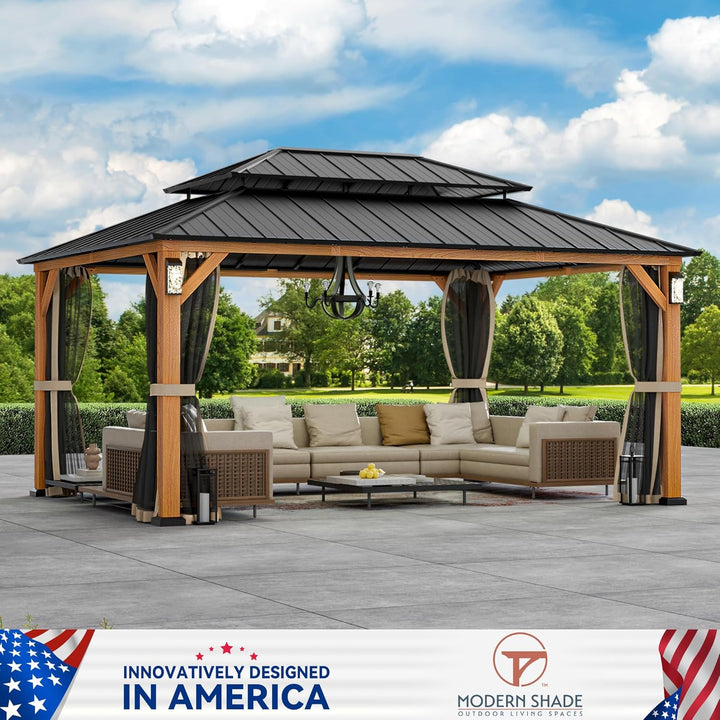 New Italian Hardtop Gazebo Wiith 4 LED Lights with Galvanized Steel Double Roof