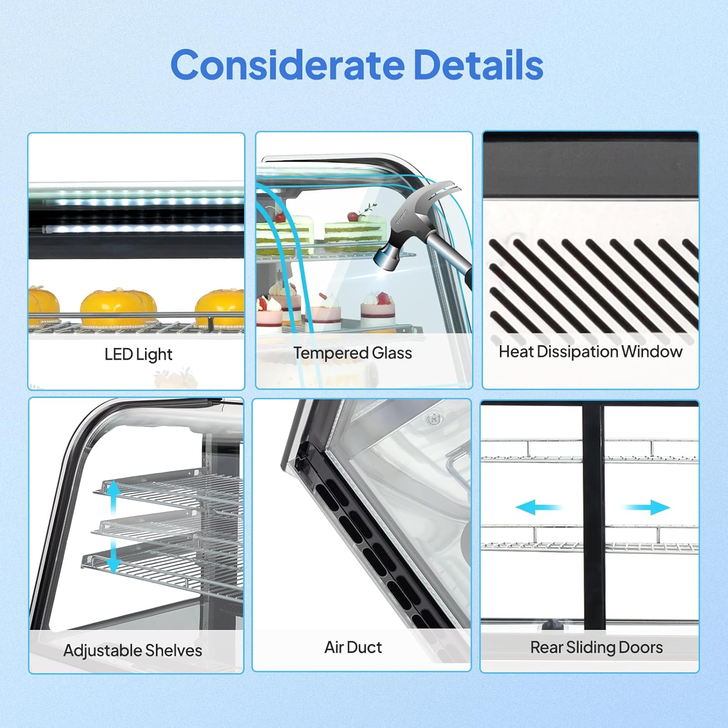 New NSF Certified Commercial Refrigerator Countertop Display with LED Lighting - Automatic Air Cooling