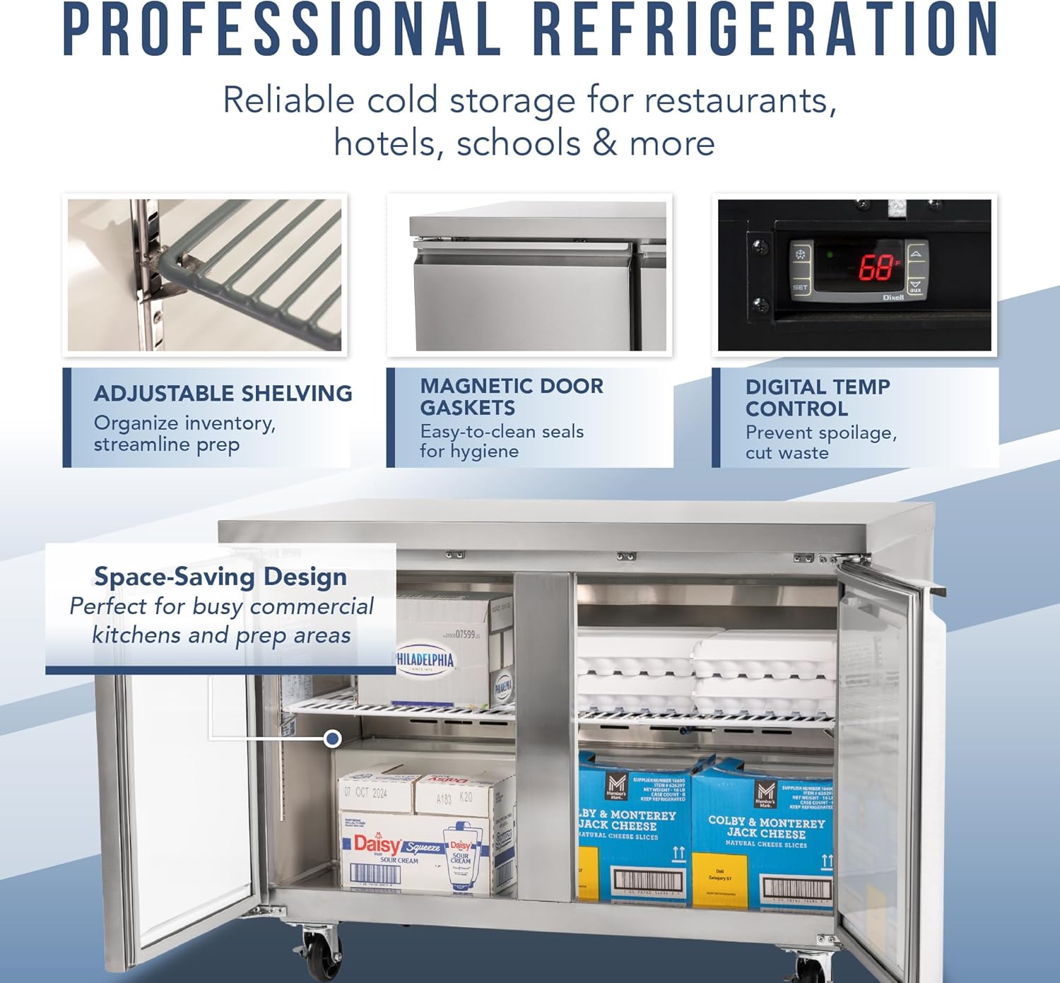 Modern Double Door Work Top Commercial Refrigerator -  Industrial Fridge