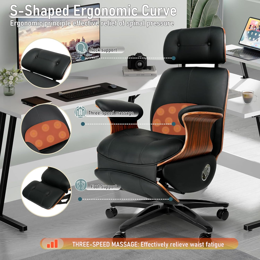 Premium Multi-Function Genuine Leather Executive Office Chair with Electric Reclining, Massage