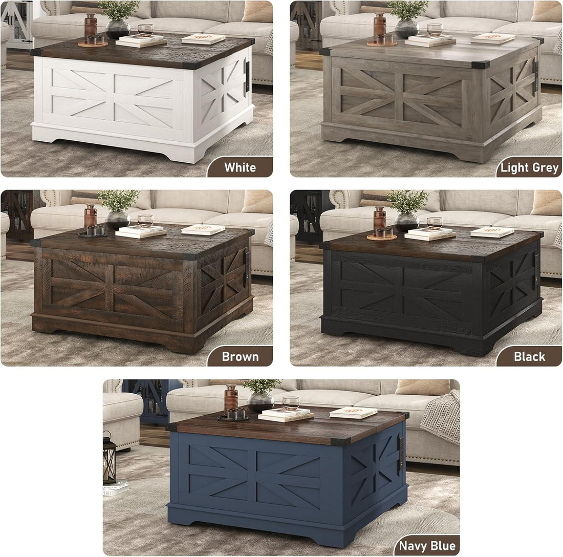 Modern Movable Lift Top Coffee Table with Power Outlets & Storage