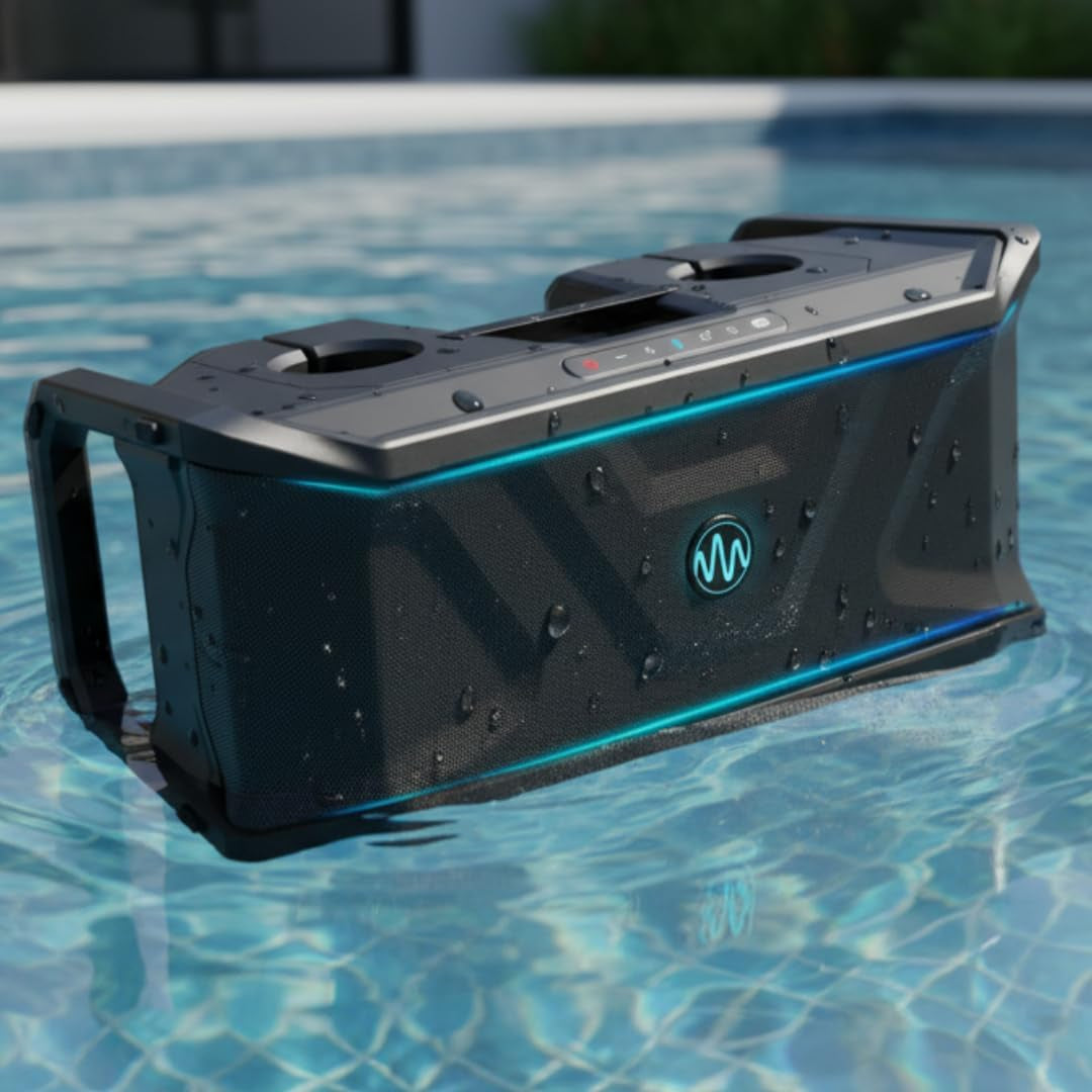 Gemini Floating Pool Speaker — IP67 Waterproof Bluetooth Party Speaker with 20Hr Battery, RGB LED Lights, Cup Holders & Mic/Guitar Inputs (Soundsplash Ultra)