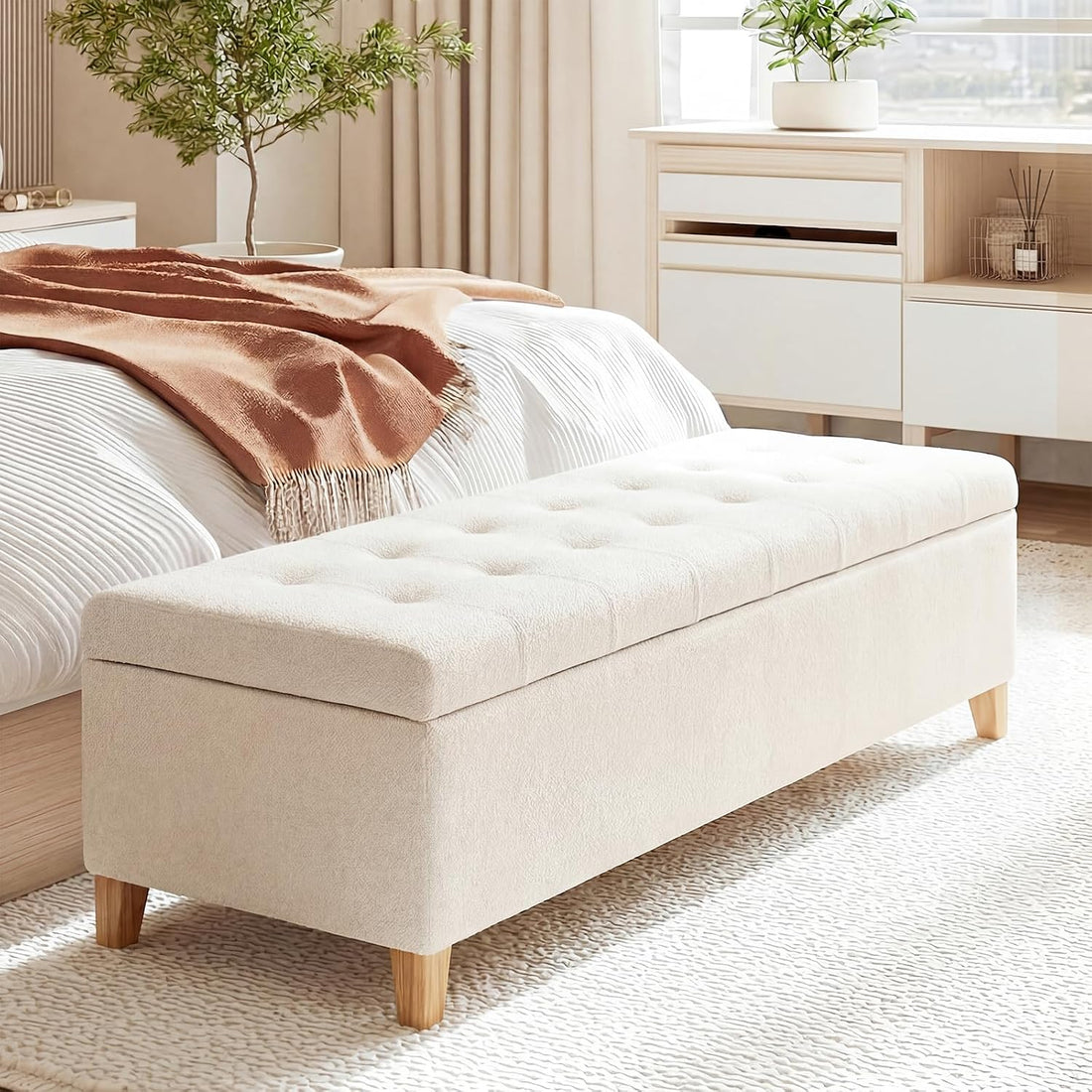 New Storage Ottoman Bench – 51" Leather Tufted End of Bed Bench for Bedroom