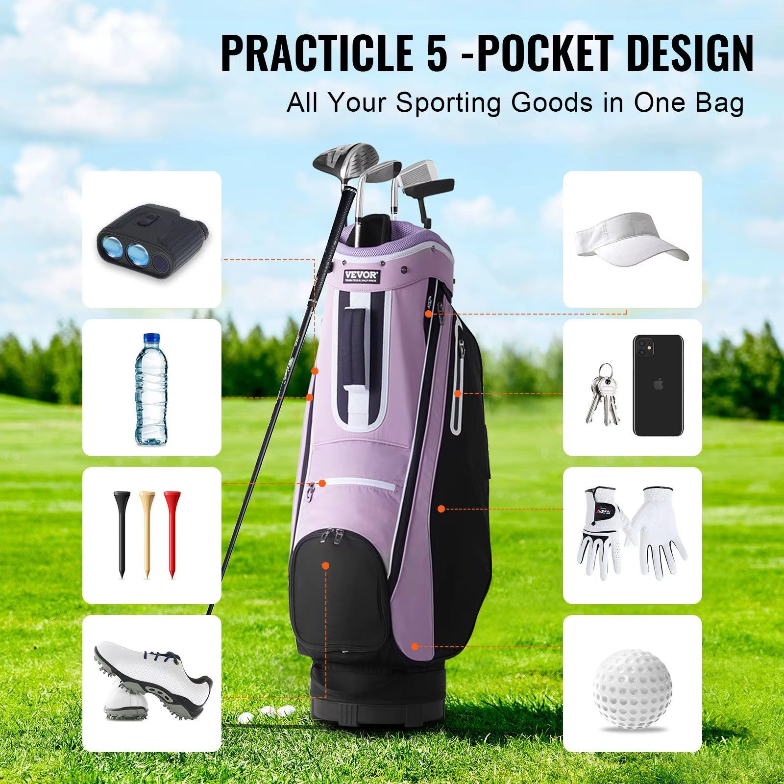 New Premium 36-Inch Golf Cart Bag with 14-Way Divider, Multiple Storage Pockets