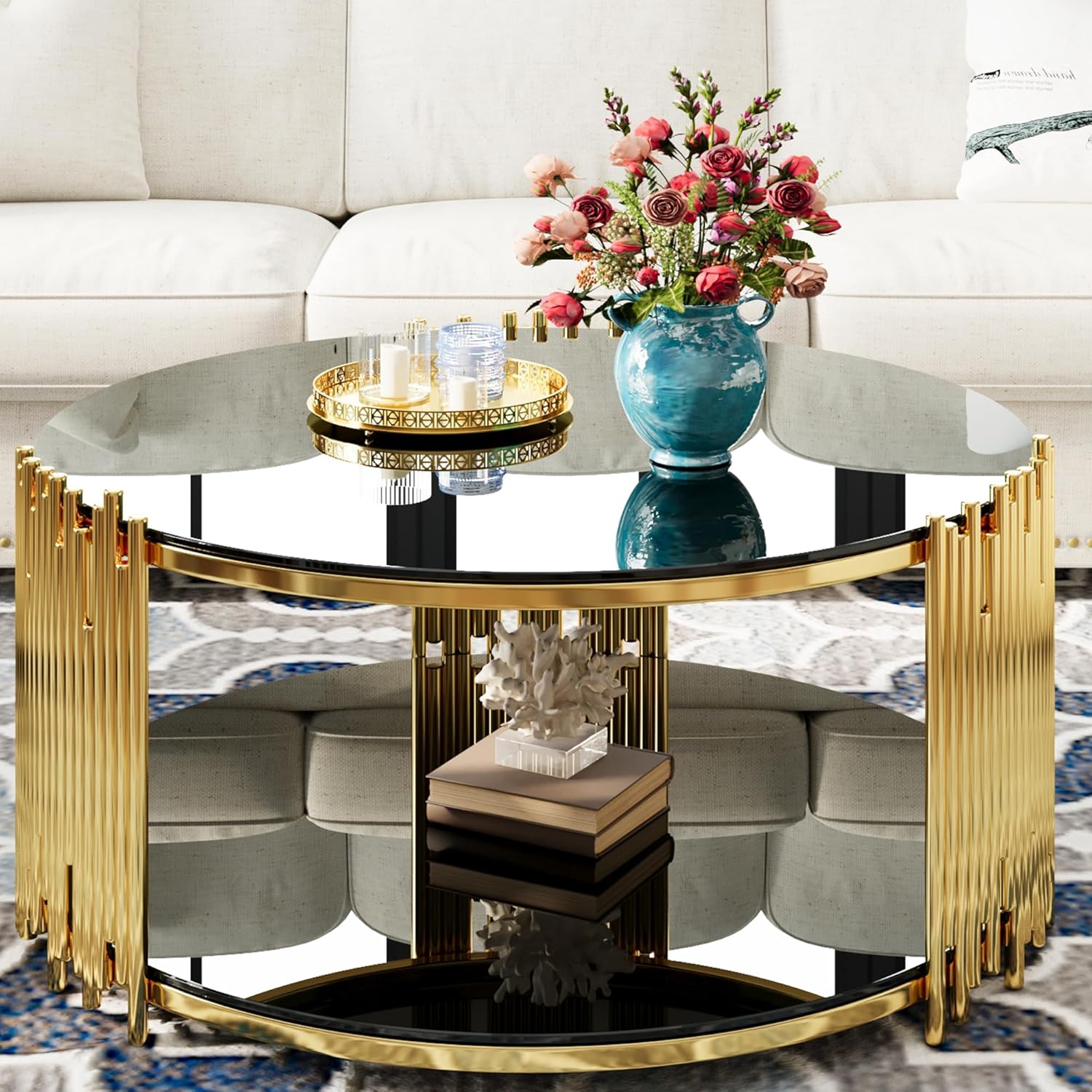 Lux Gold Stainless Steel Double-Layer Black living room Coffee Table