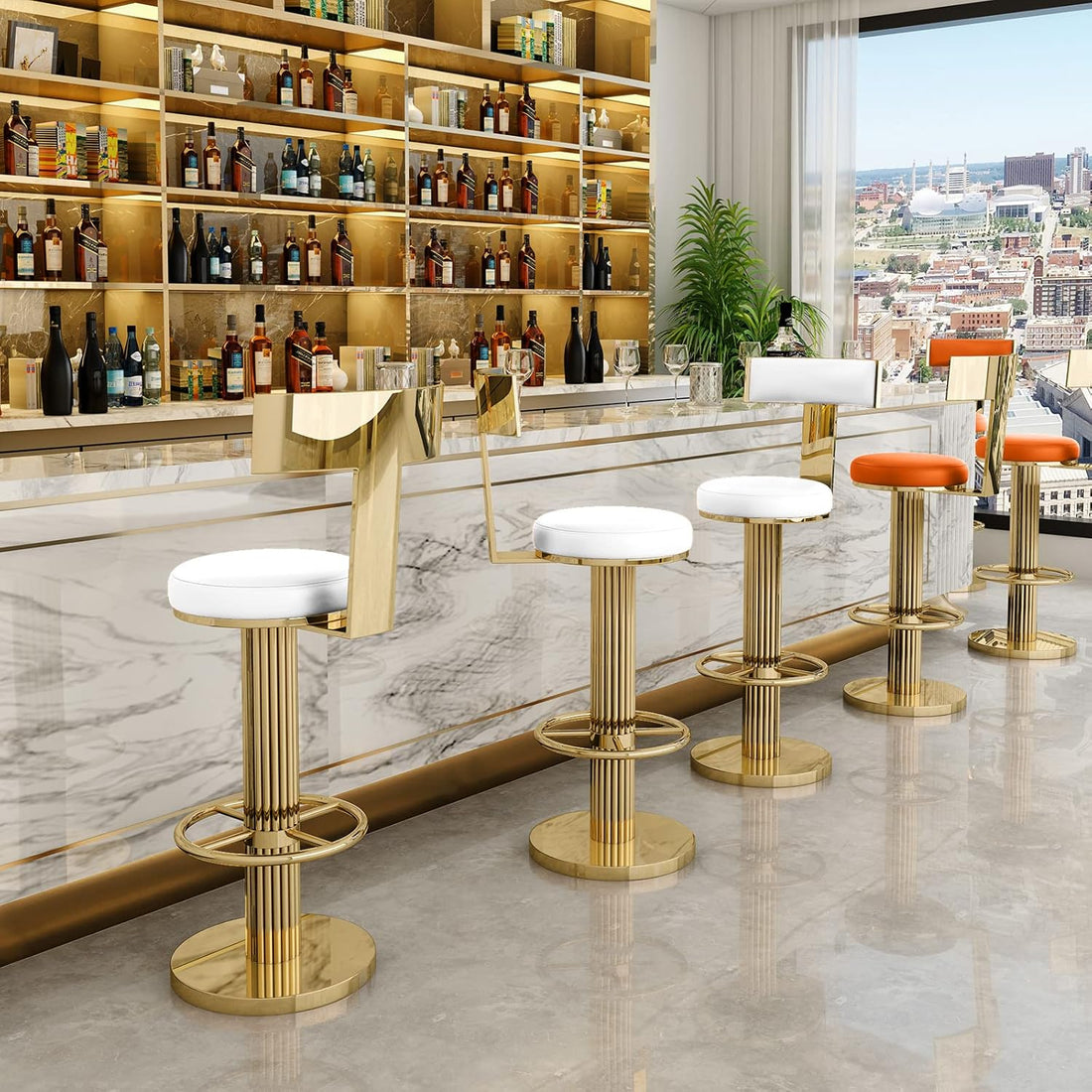 Modern luxe Adjustable Height Counter Stool with Metal Legs