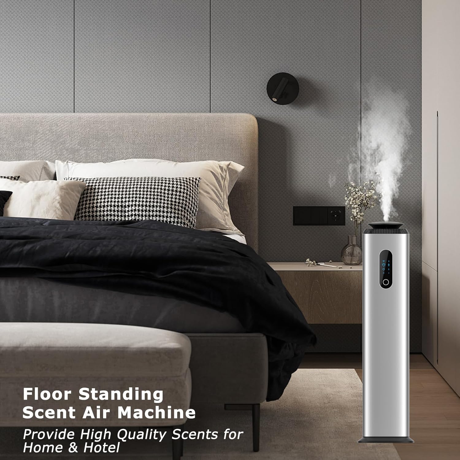 1000ML- Tower Hotel Scent Diffuser with Wifi App Control for Whole House - Commercial Diffuser Machine Cover 10000 Sq Ft - Scent Air Machine & Waterless Essential Oil Diffuser for Large Room - Silver