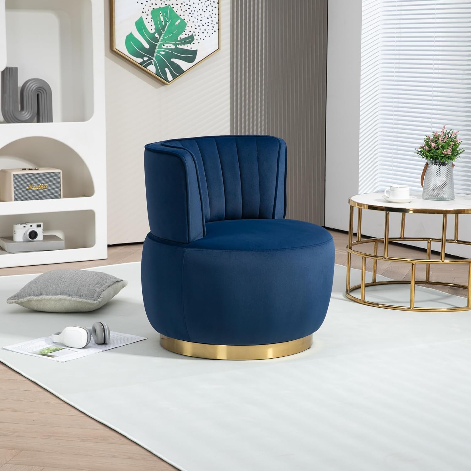 Luxe Home Interior Round Accent Chairs with Metal Base - Set of 2