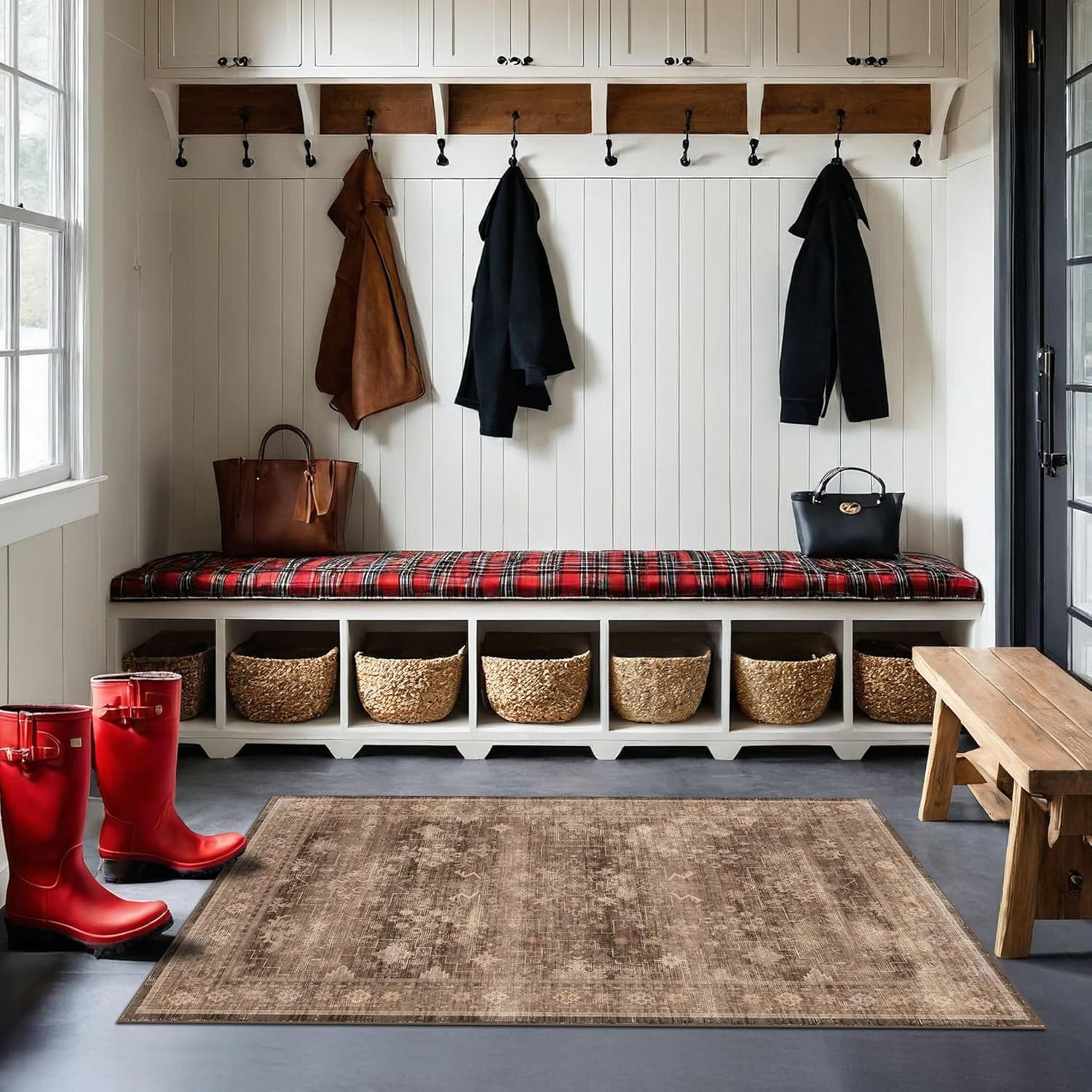 Modern Black Rug for Living Room - Washable Non-Slip & Stain Resistance