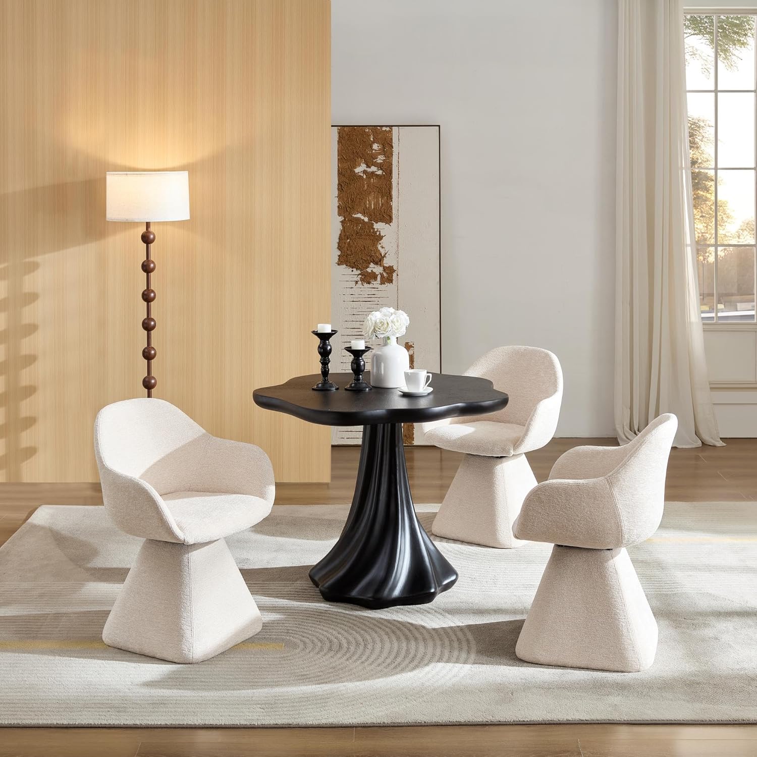 Vintage 37" Round Modern Dining Table – Flower Shape Top, Twisted Pedestal Base