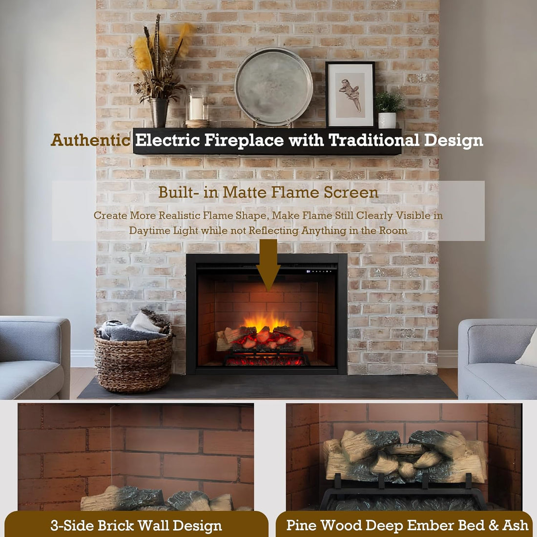 Remote control Electric Fireplace Light,with Fire Crackling Sound