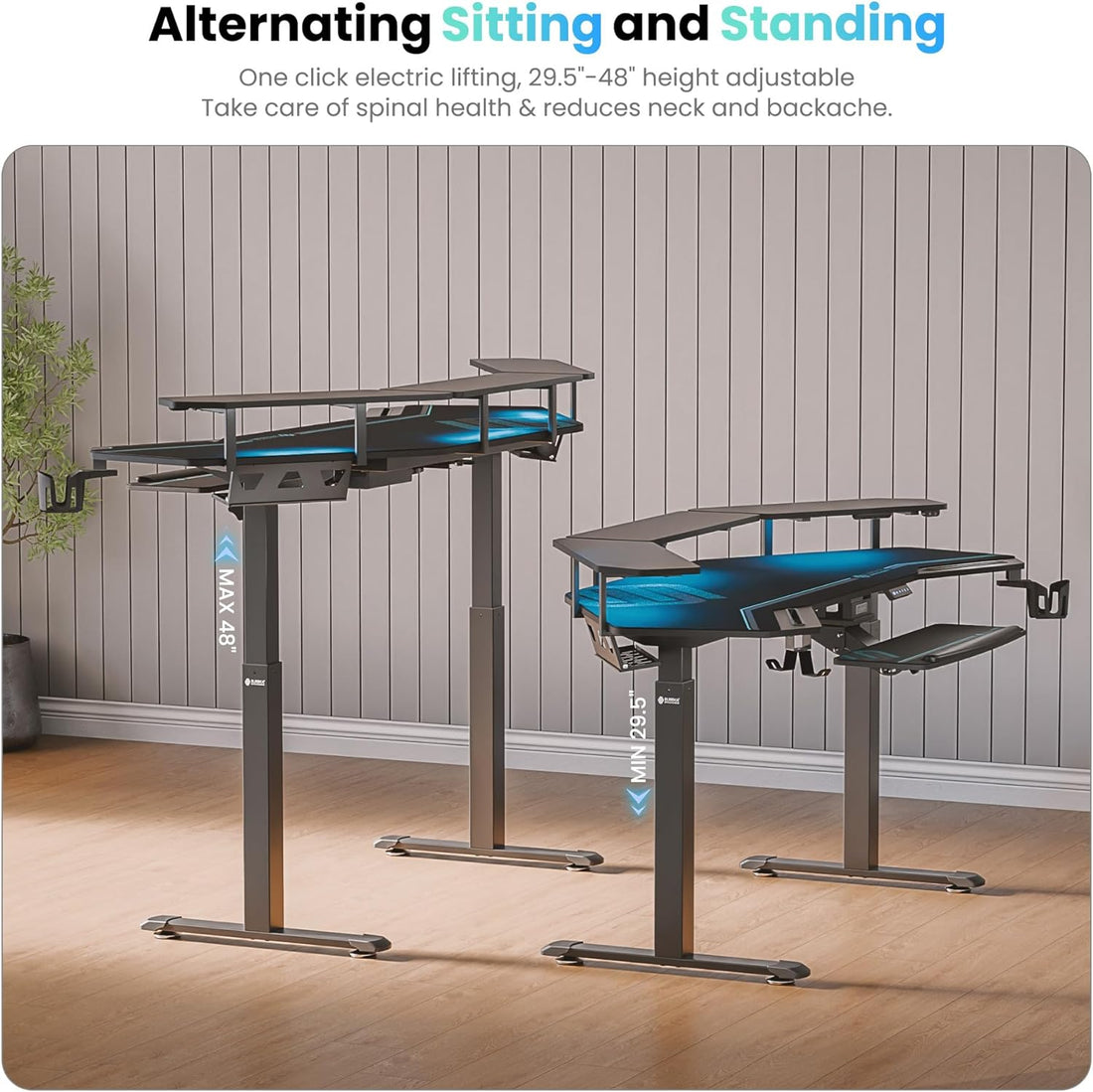 Premium 72” Wing Shaped Standing Desk – Music Studio & Gaming Workstation with Keyboard Tray & LED Shelves