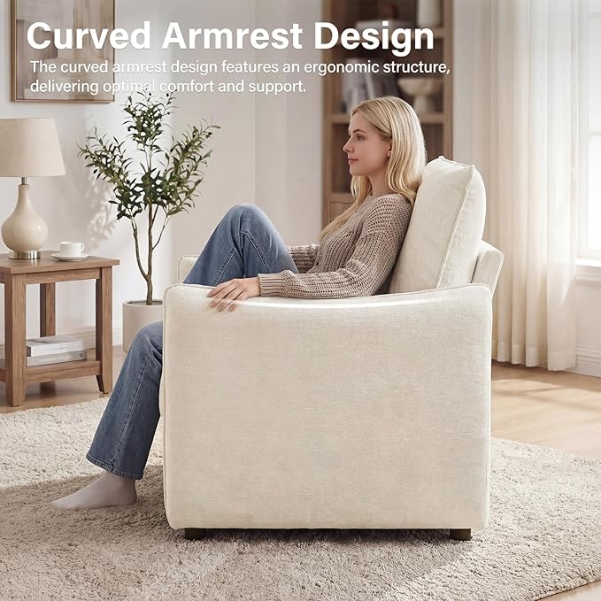 Accent Chair 42.1” Upholstered Modern Single Armchair – Ergonomic Backrest with 2 Pillows, Contemporary Piping Lounge Chai
