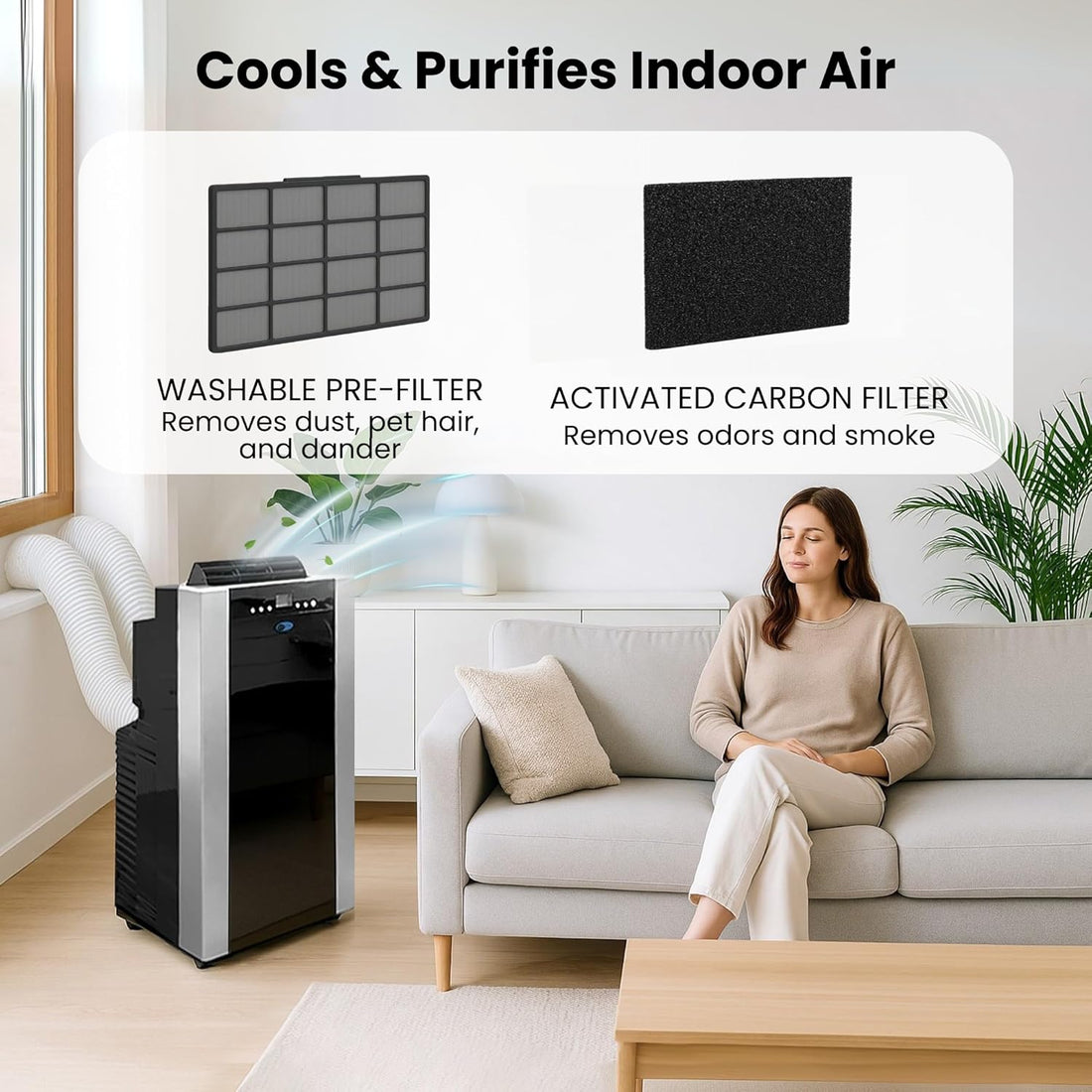 Portable New Air Conditioner with Dual Hose, Dehumidifier & Cooling Fan, Portable AC with Window Kit