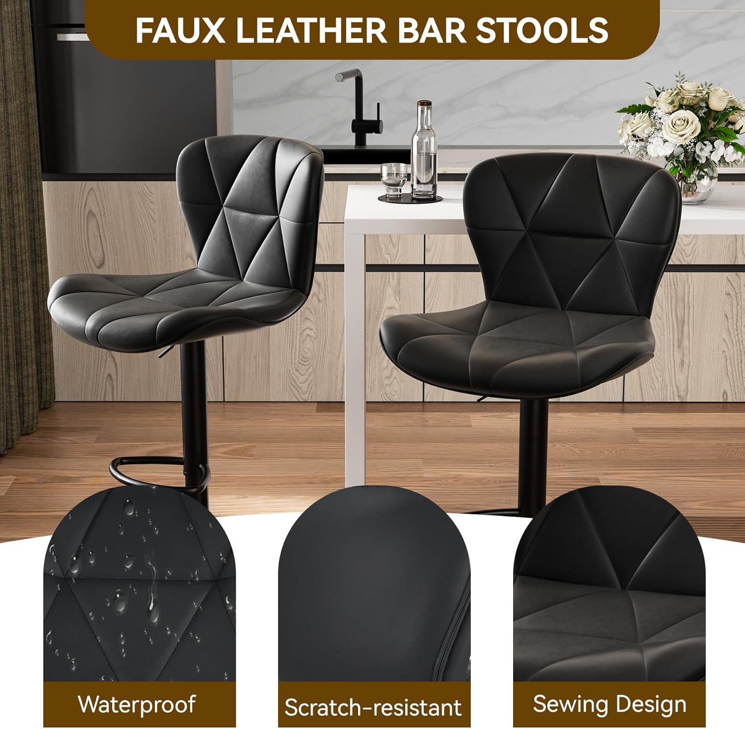 Modern Bar Stools Set of 2, Adjustable for Kitchen , Bar Home interior