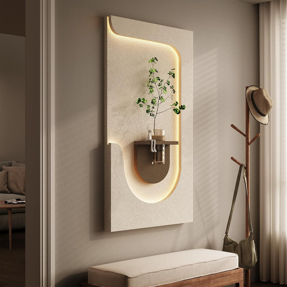 New Home LED 3D Textured Neutral Wall Art Decor – Vertical Lighted Minimalist Artwork