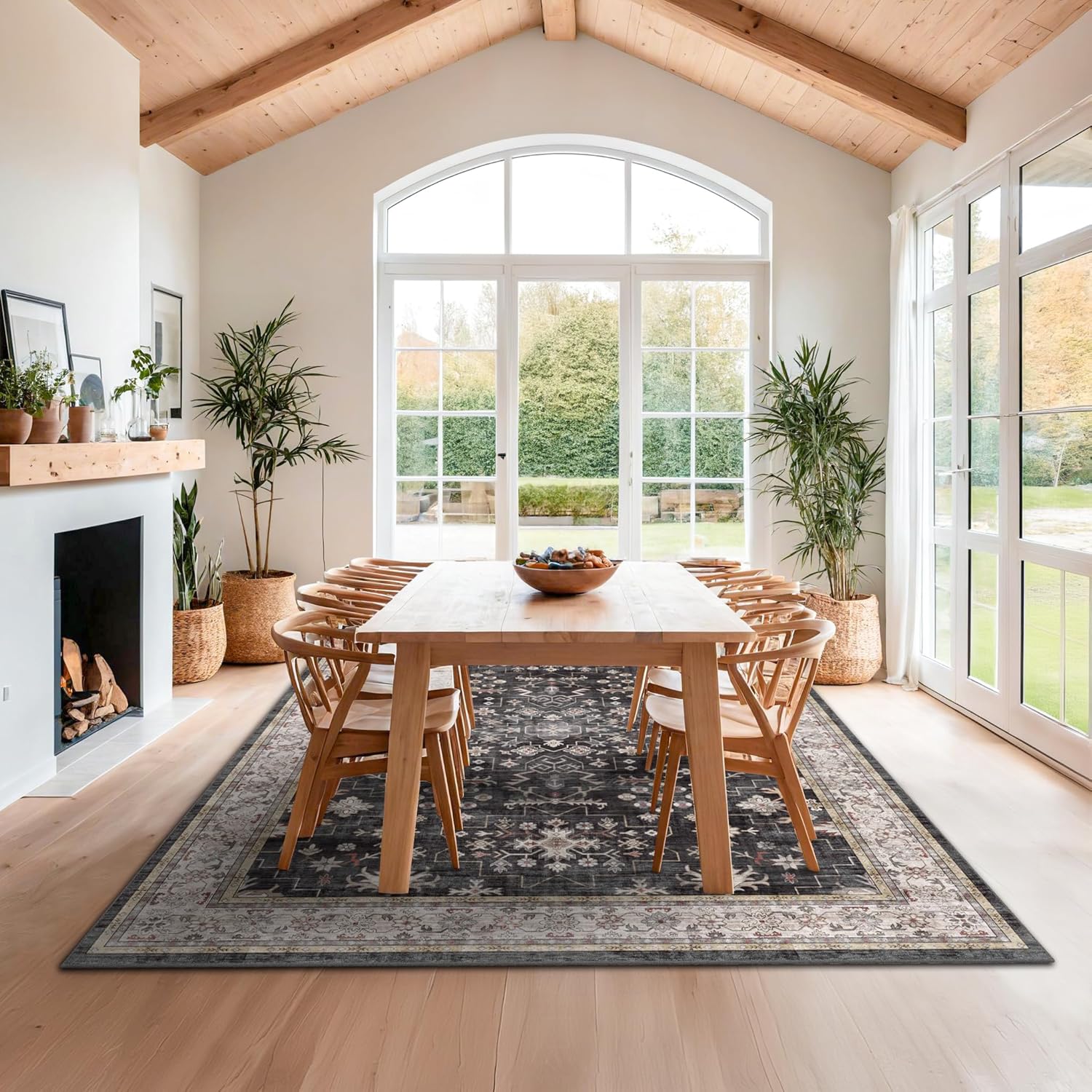 Modern Black Rug for Living Room - Washable Non-Slip & Stain Resistance