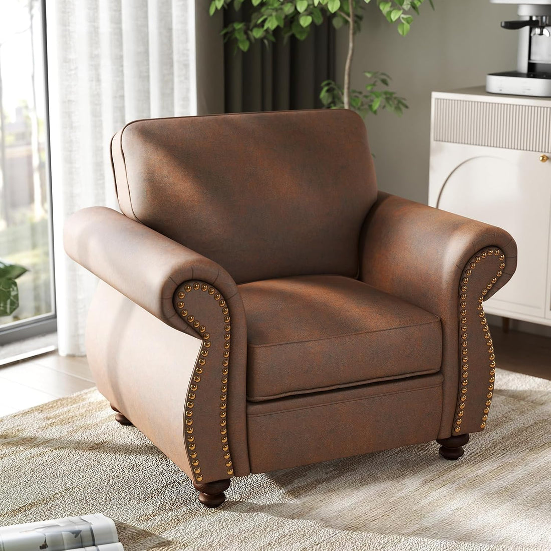 Luxe Upholstered Armchair – Rustic Single Sofa Chair for Living Room