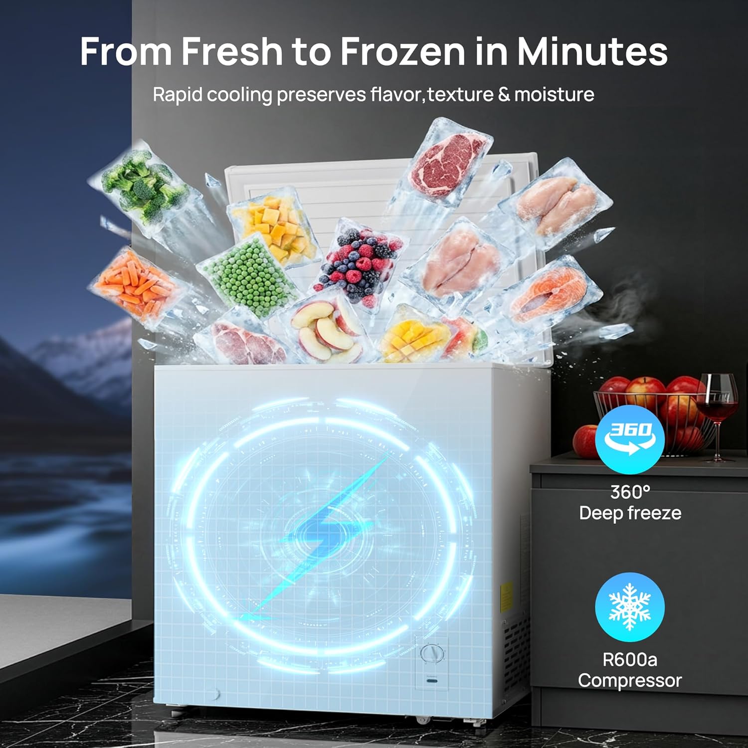 New Chest Freezer Small Compact Deep Freezer with Adjustable 7 Thermostat - LED lights