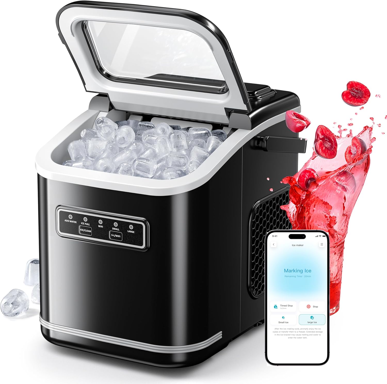 Smart Ice Maker, Portable Ice Makers Countertop with App Remote & Voice Control, 9 Bullet Ice Cubes in 6 Mins, 26Lbs/24Hrs, Self-Cleaning, Quiet Ice Maker Machine for Home Kitchen Office RV