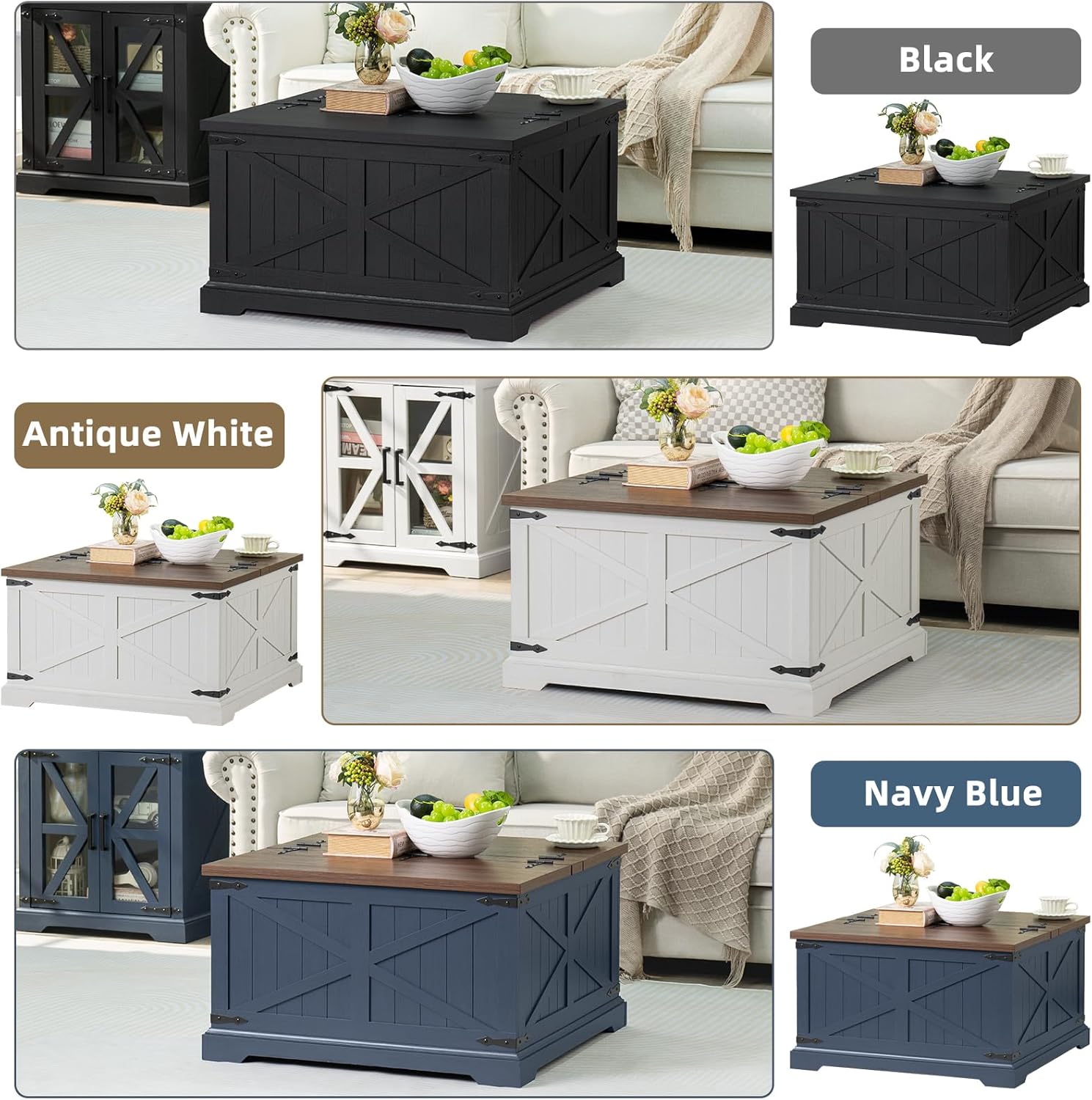 Farmhouse Designed Coffee Table with Large Hidden Storage 