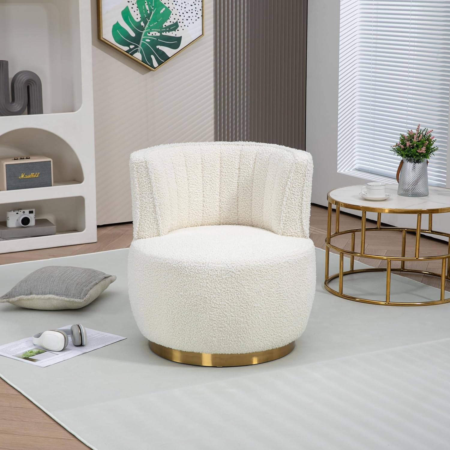 Luxe Home Interior Round Accent Chairs with Metal Base - Set of 2