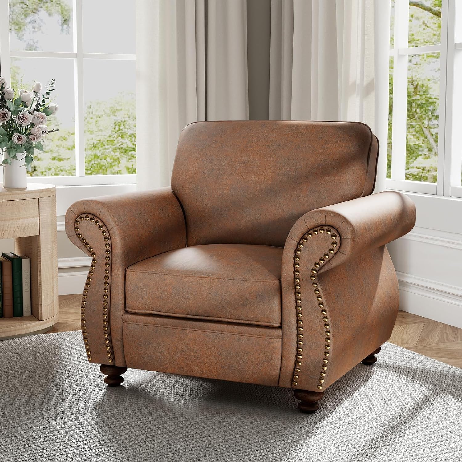 Luxe Upholstered Armchair – Rustic Single Sofa Chair for Living Room