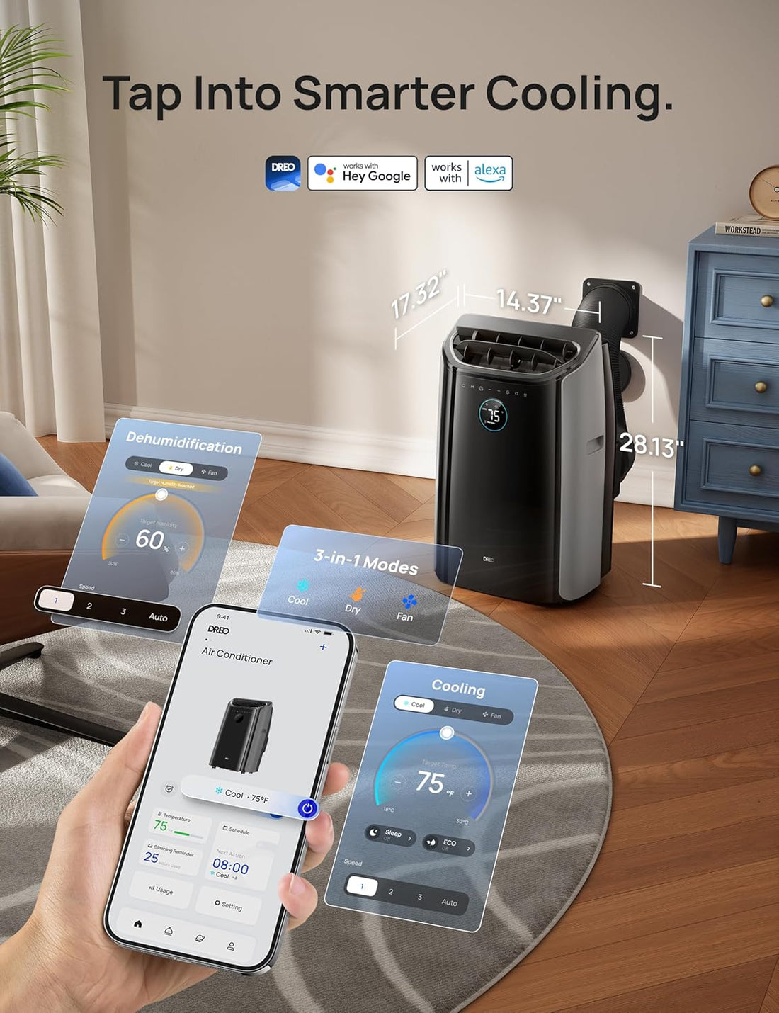 Portable Air Conditioner App/Voice Control Smart AC Unit for Bedroom
