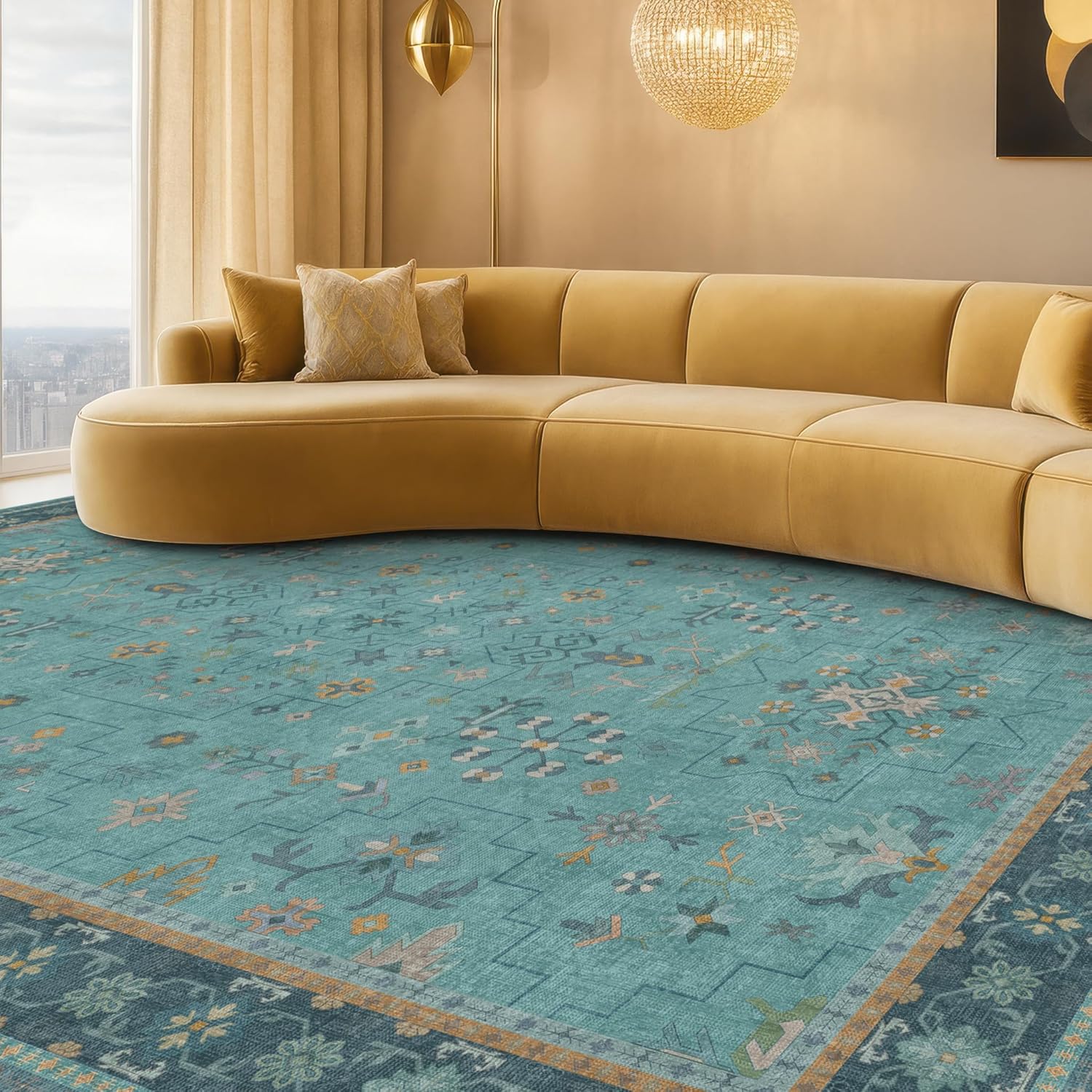 Modern Black Rug for Living Room - Washable Non-Slip & Stain Resistance