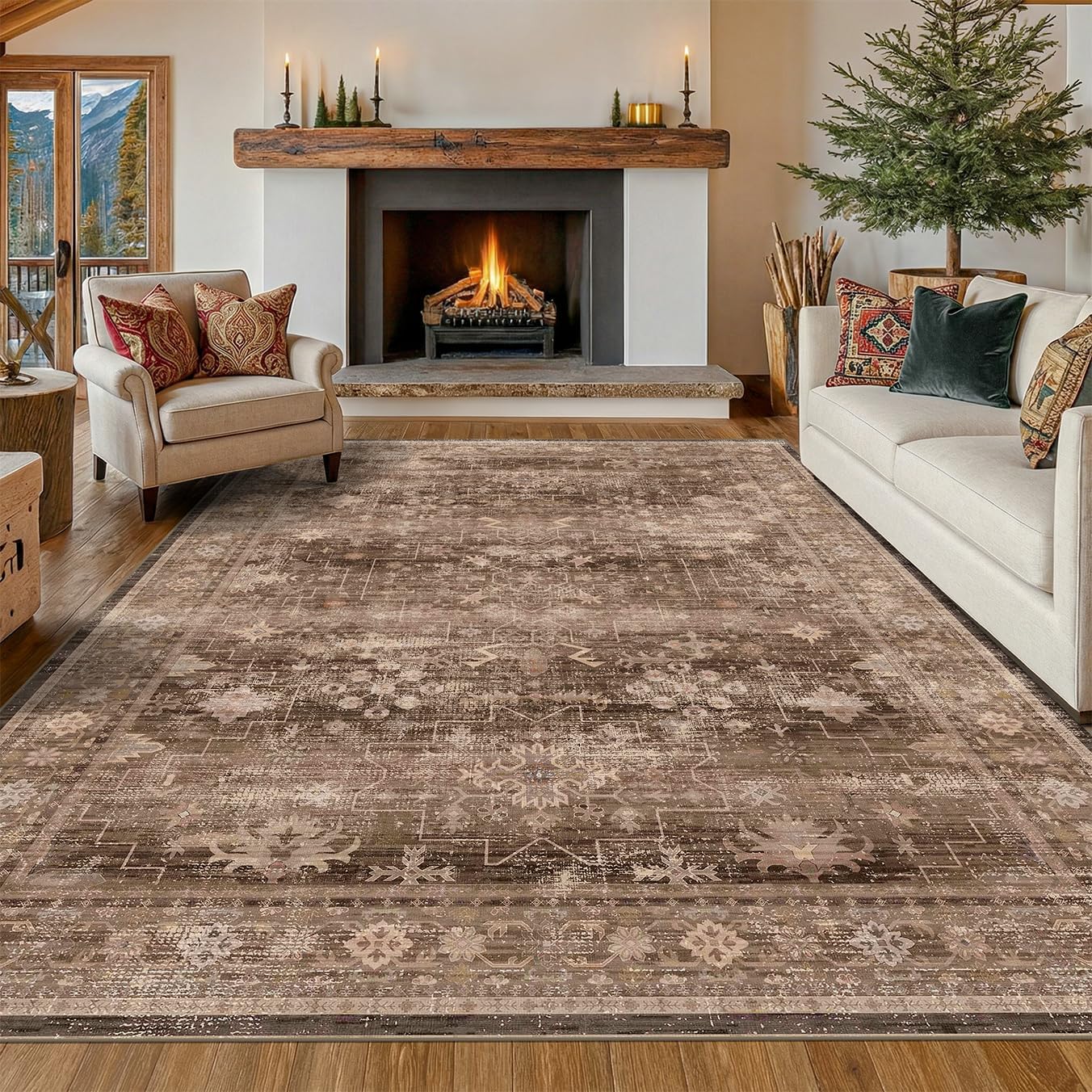 Modern Black Rug for Living Room - Washable Non-Slip & Stain Resistance