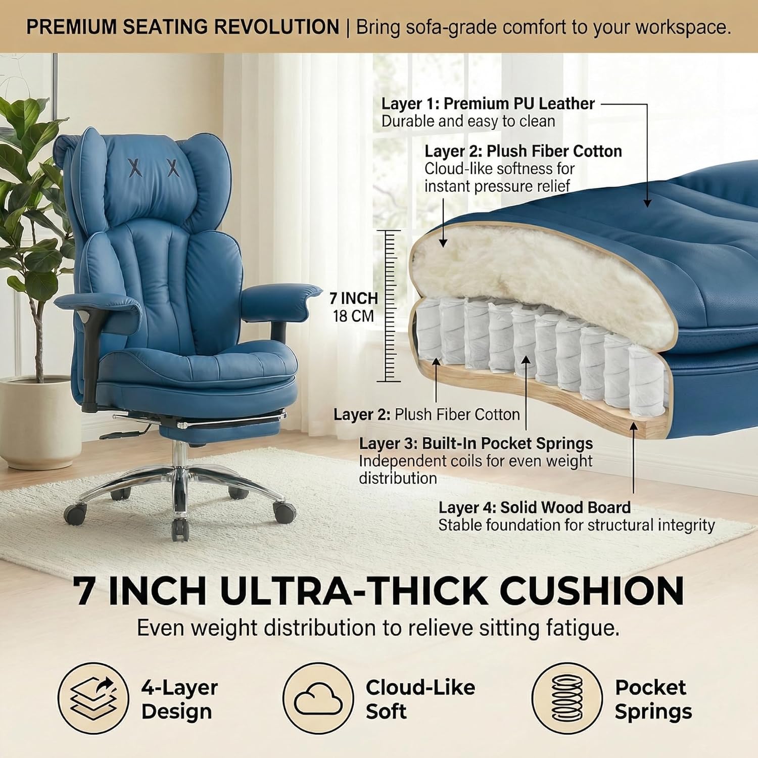 New Heavy-Duty Executive Office Chair with Footrest, High-Back Leather Desk Gaming Chair