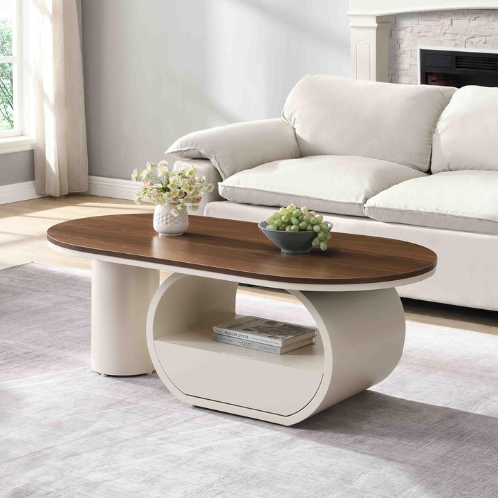 New Antique Luxury Oval Coffee Table with Storage 