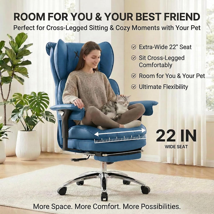 New Heavy-Duty Executive Office Chair with Footrest, High-Back Leather Desk Gaming Chair