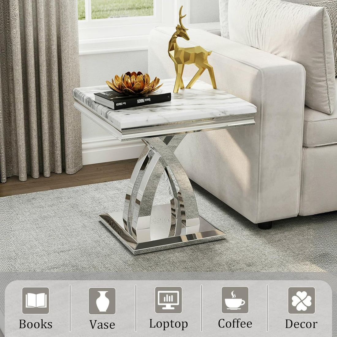 Premium Silver End Table X Base Living Room Luxury
