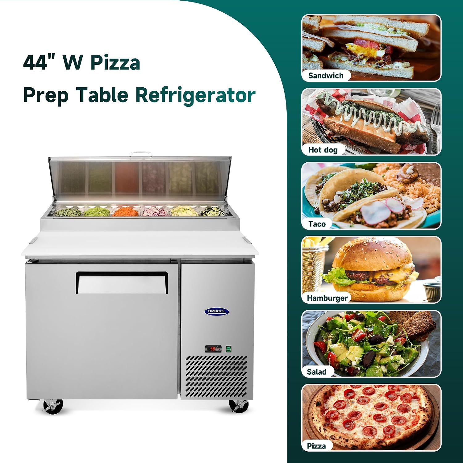 New Commercial Sandwich Pizza Prep Table Refrigerator – Steel Fridge - Digital Temperature Control