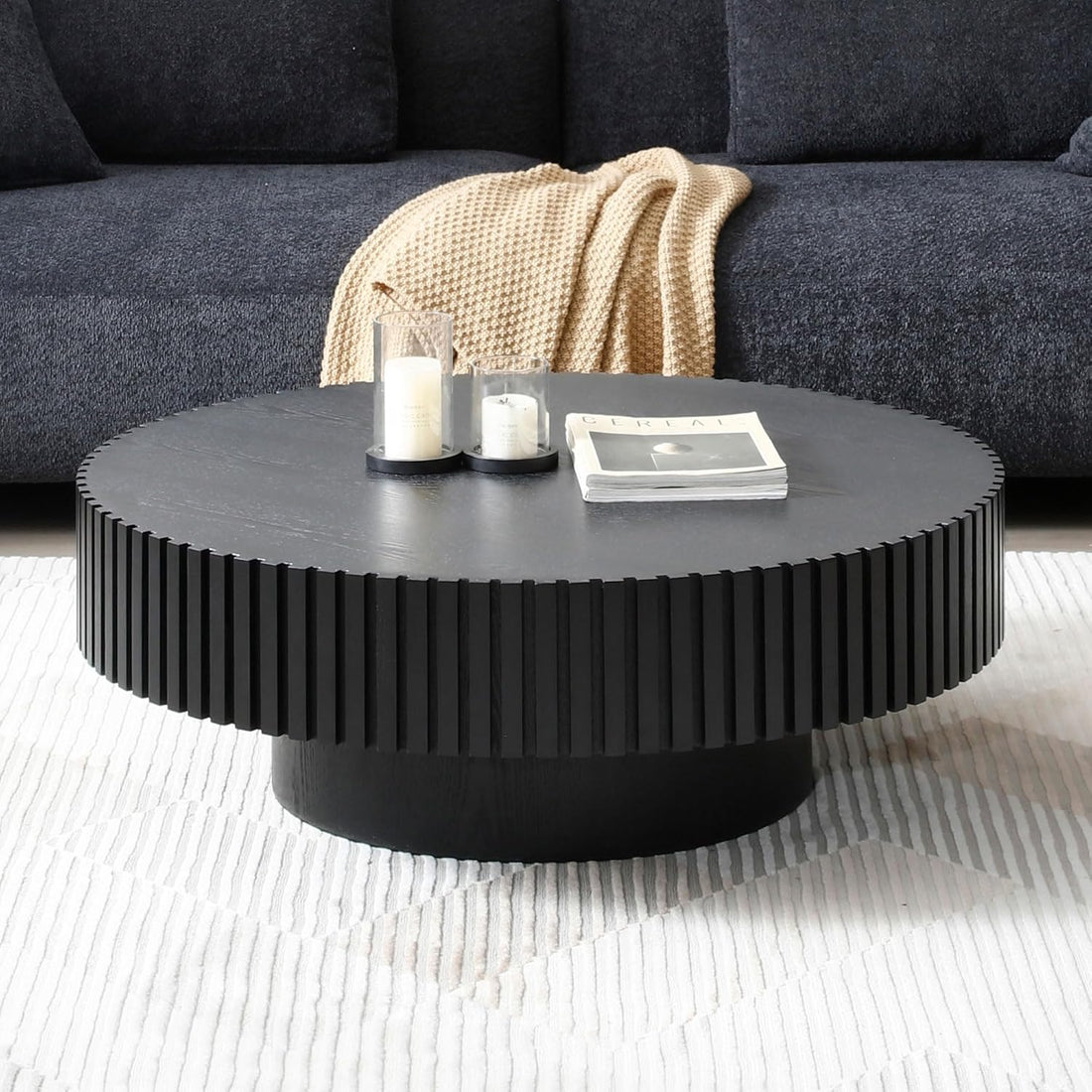 New Round  31" Coffee Table with Storage, Modern Wooden Coffee Table for Home Decor
